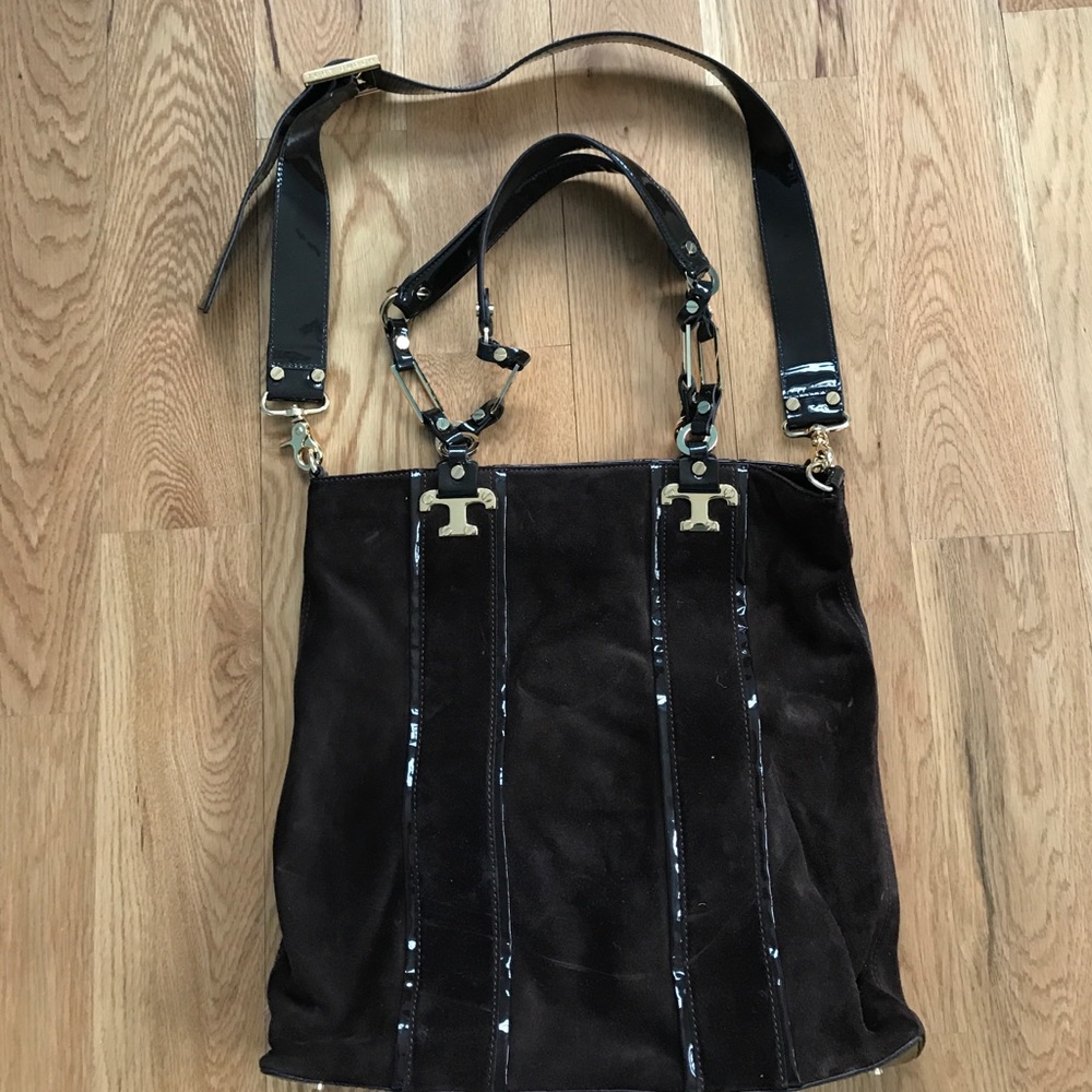 Tory Burch brown suede cross body tote