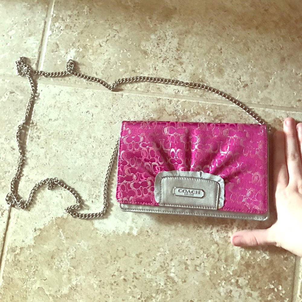 Silver and Pink Coach Hand Bag