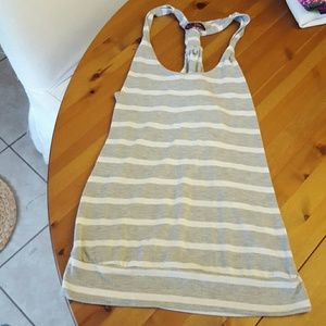Striped racerback tank with banded bottom