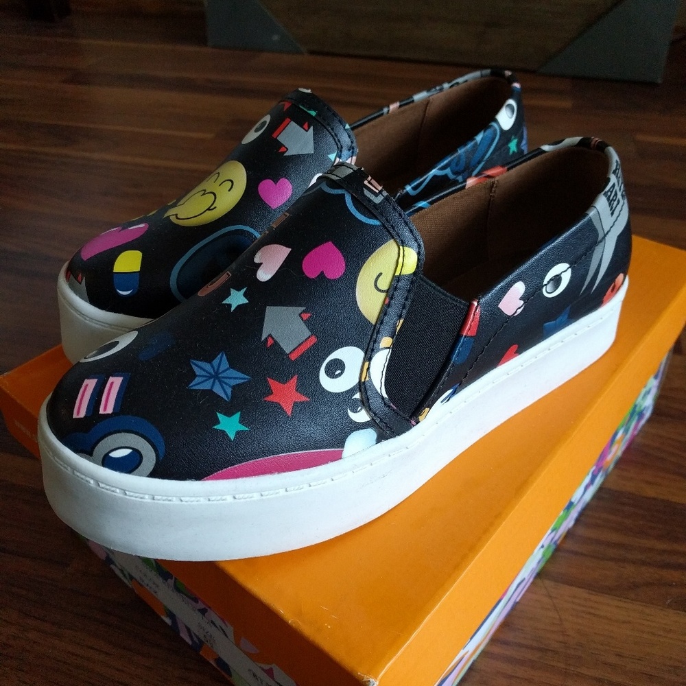 Shoe Republic black cartoon street style slip ons