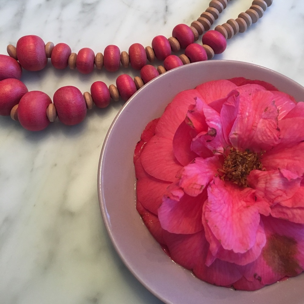 Camellia pink!  Pretty Wood necklace vegan boho