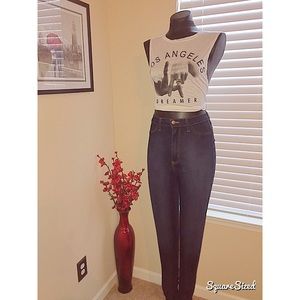 Super high waisted stretchy dark denim jeans!