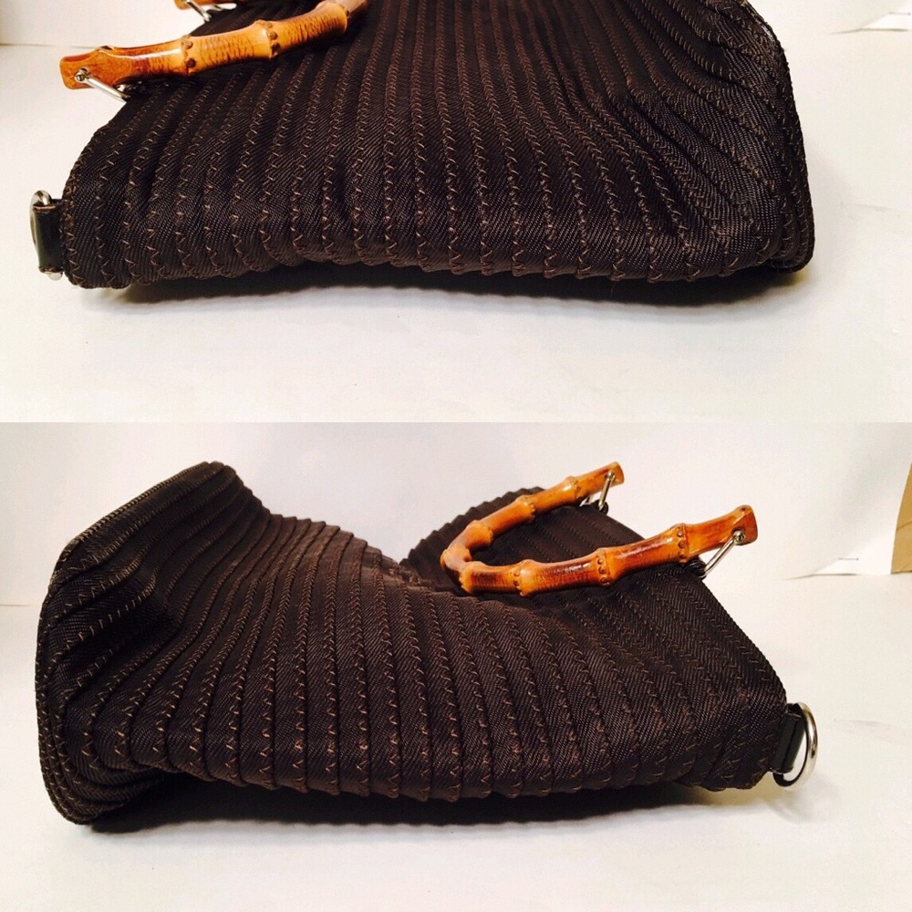 Gucci Brown  Woven Bamboo 2-way Tote - Picture 4 of 8