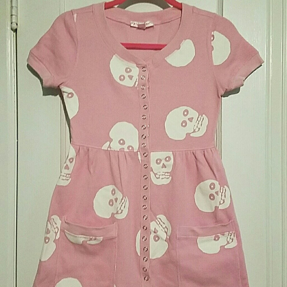 Betsey Johnson Pink Skull thermal baby doll dress