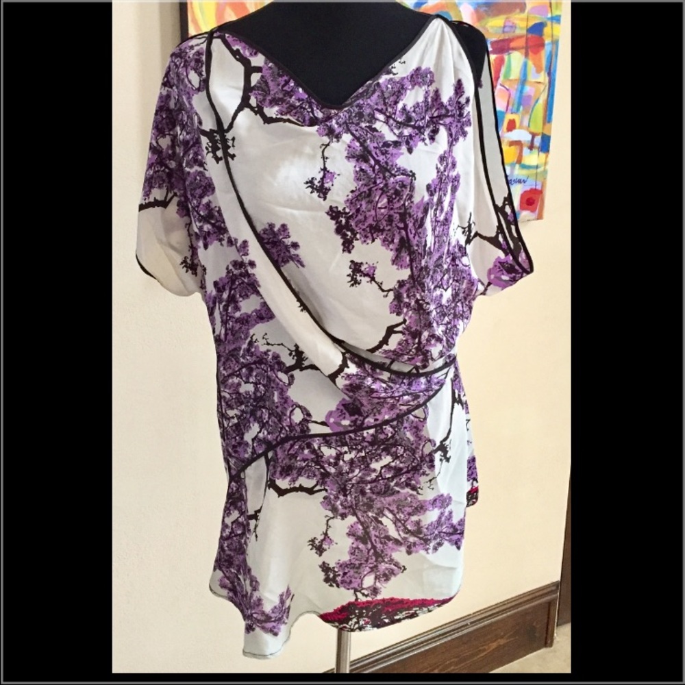 Silk tunic with cherry blossom pattern