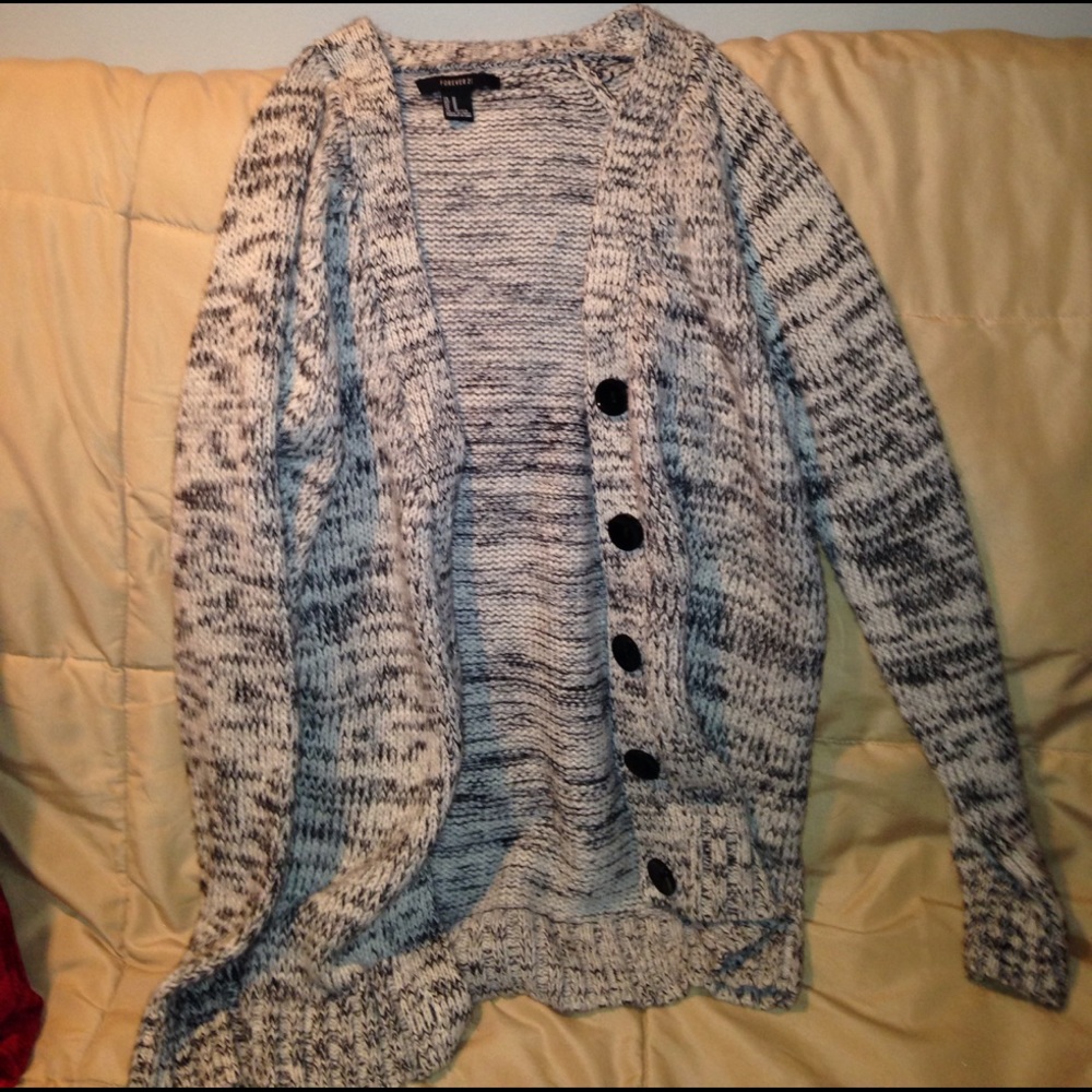 black and cream cardigan