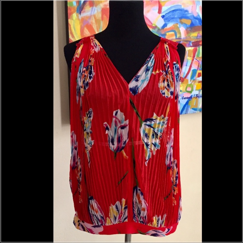 Sheer top with pleated flower print