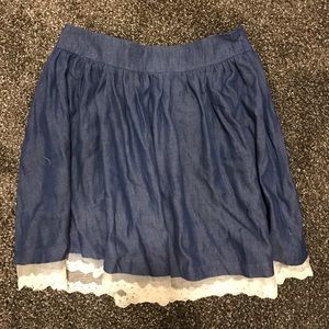Lace trimmed chambray skirt