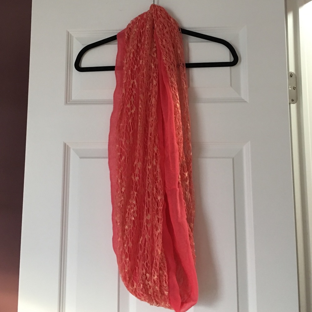 Coral and Gold Infinity Scarf