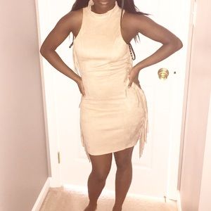 BRAND NEW Camel Tan Suede Fringe Dress