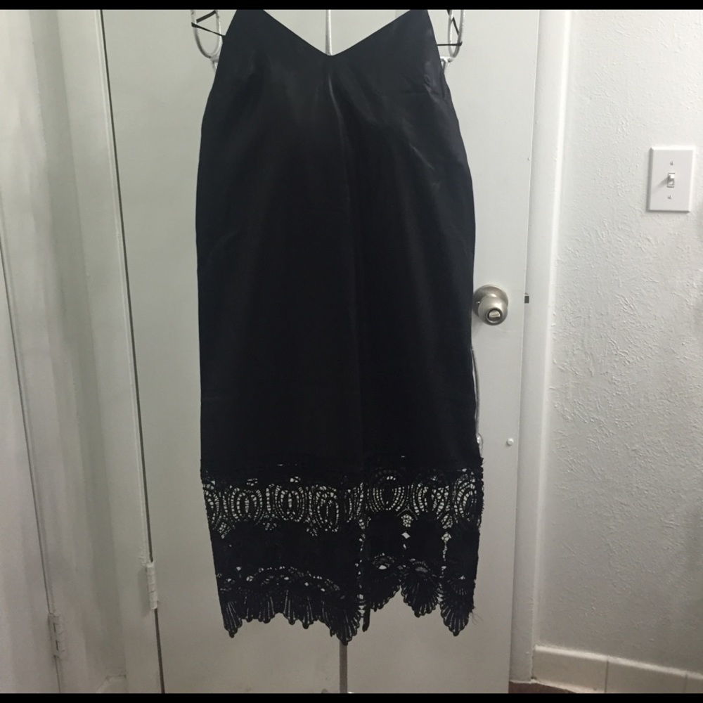 Topshop wet look lace hem slip dress black