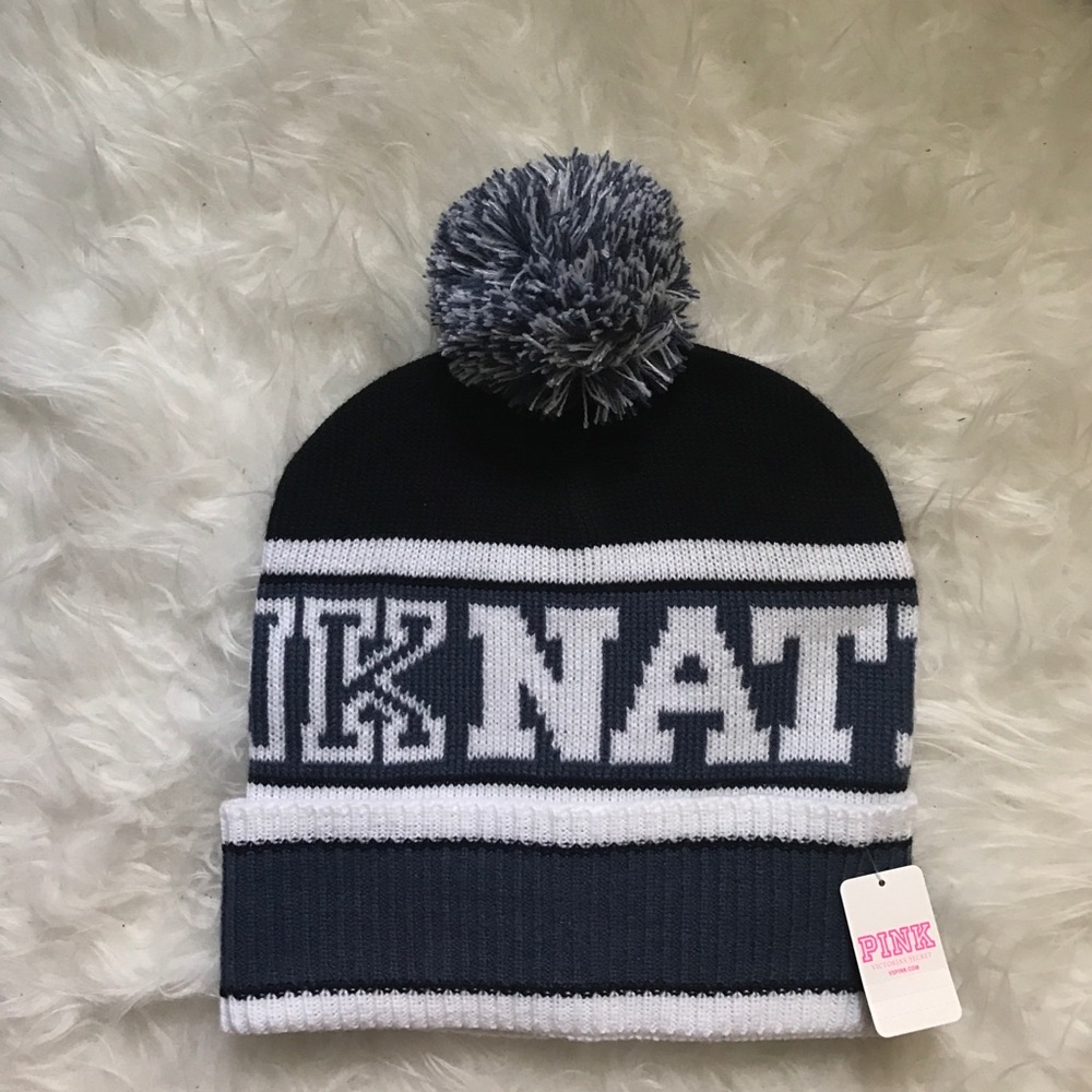 Blue PINK Nation Pom Beanie NWT