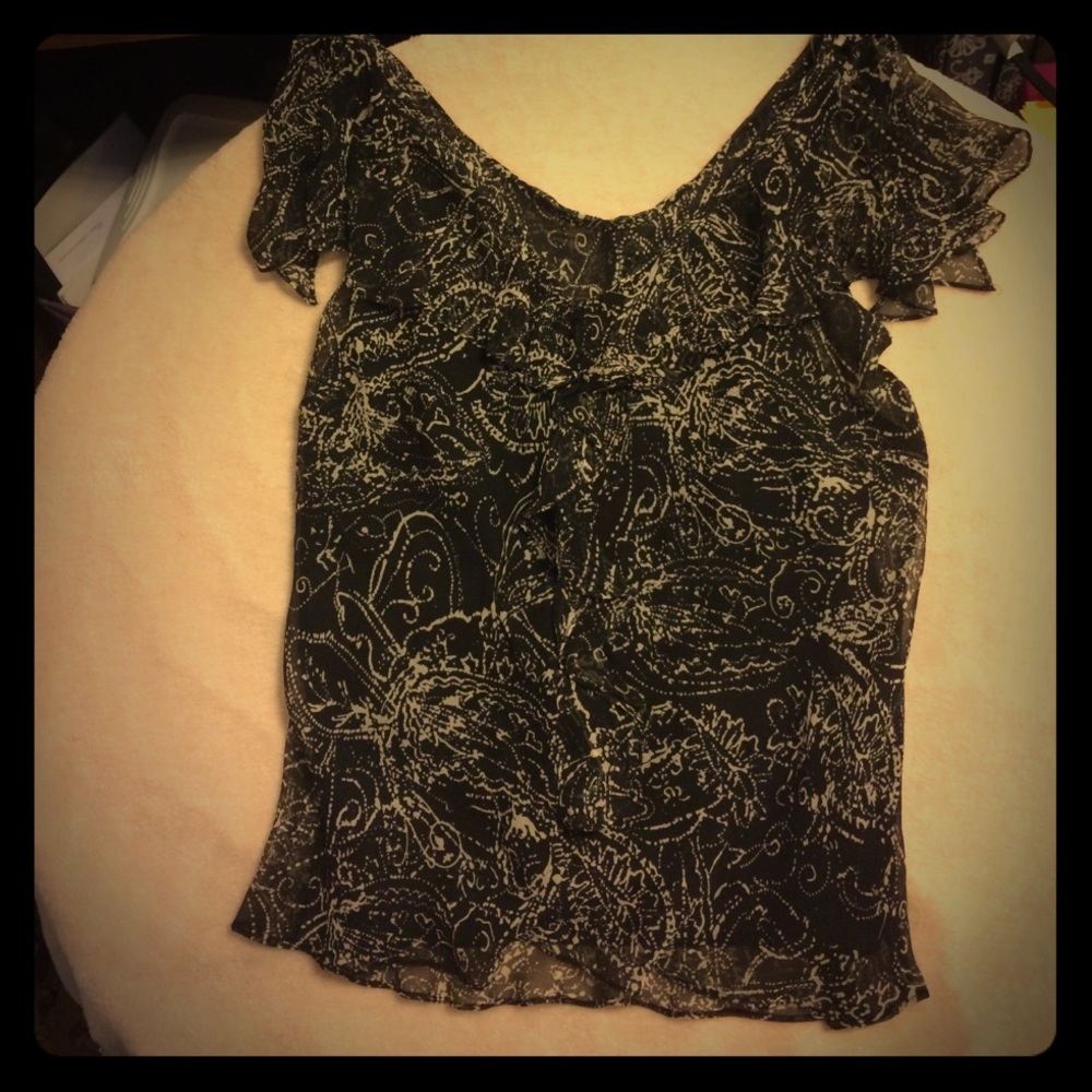 Black/white blouse w/ cami & wispy sleeves, EUC