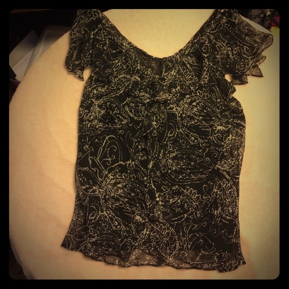 Black/white blouse w/ cami & wispy sleeves, EUC - Picture 1 of 4