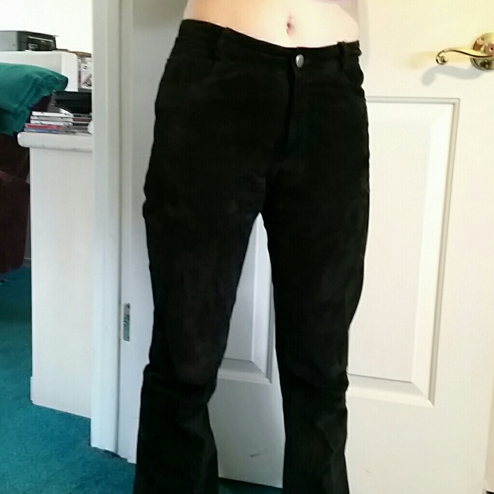 Black leather suede pants