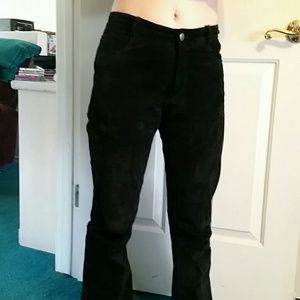 Black leather suede pants