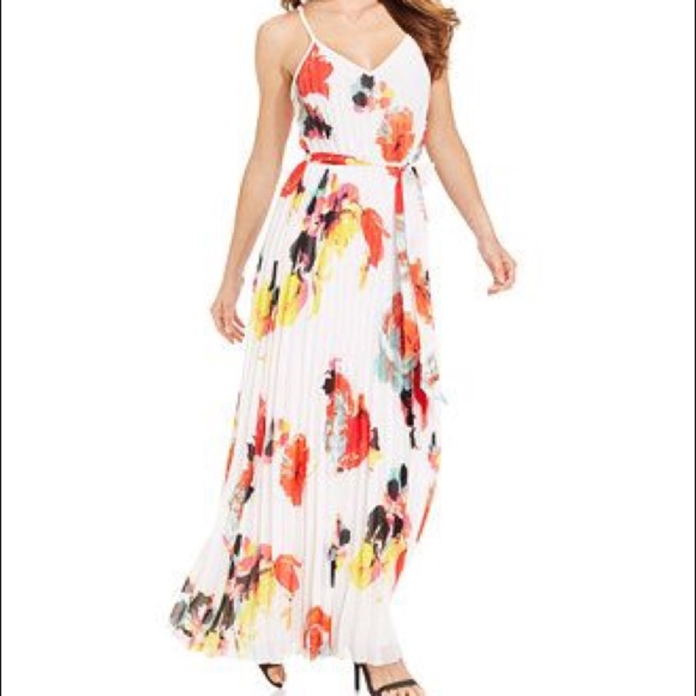 Pleated Floral-Print Maxi Dress