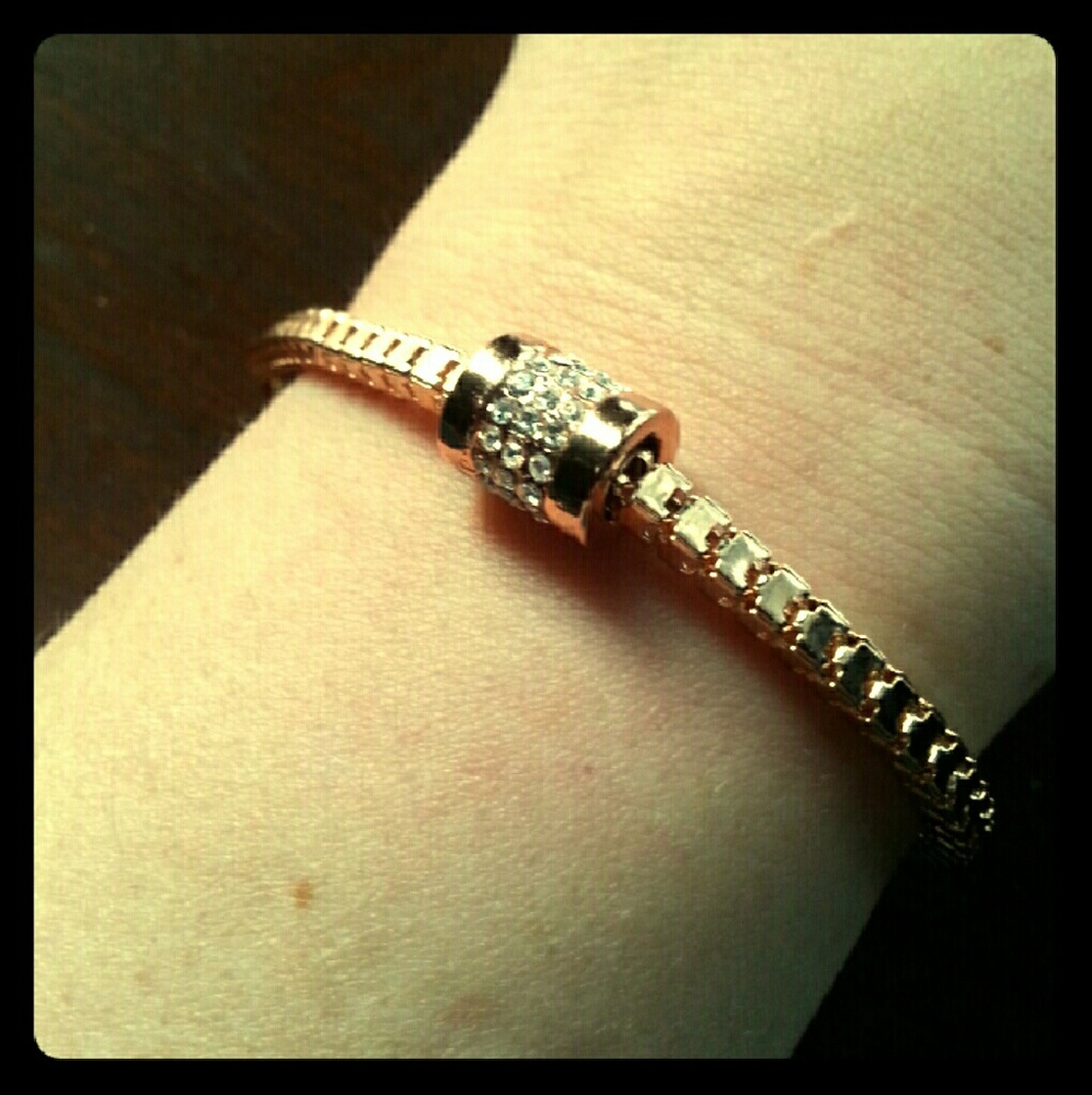 Rose Gold Box Chain Bracelet w/Diamond Gold Slider