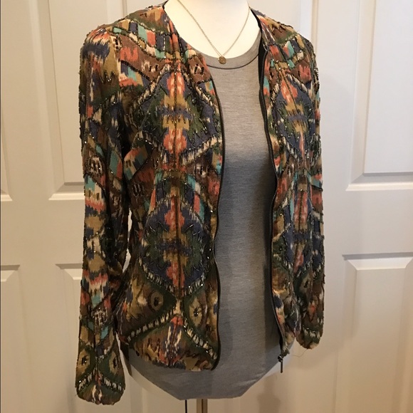 Zara Aztec Beaded Bomber Jacket Size S - Picture 2 of 6