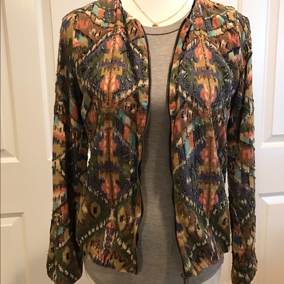 Zara Aztec Beaded Bomber Jacket Size S - Picture 4 of 6