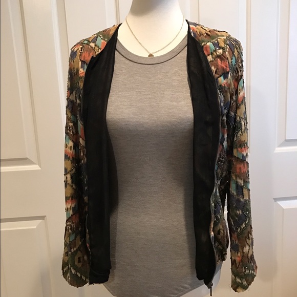 Zara Aztec Beaded Bomber Jacket Size S - Picture 5 of 6