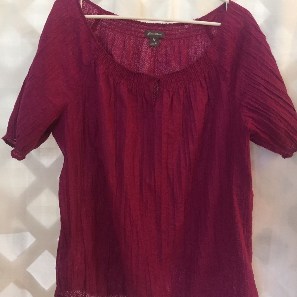 Burgundy Short Sleeved Eddie Bauer Blouse