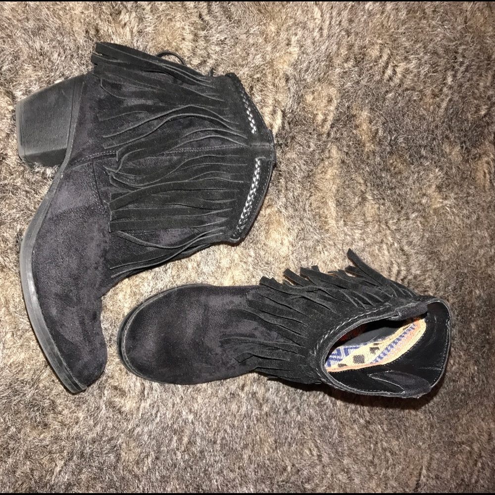 Black suede booties w/ tassels
