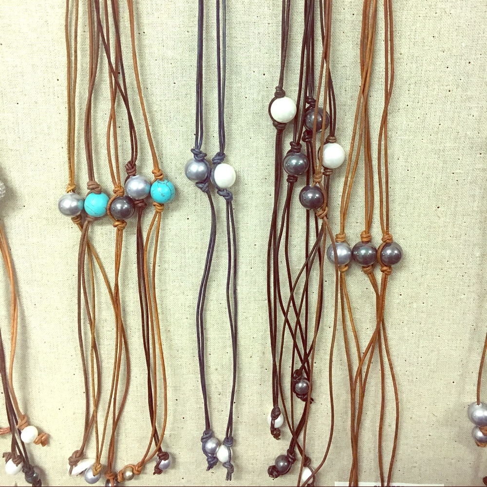 Custom Pearl Colored leather Necklace