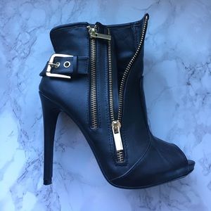 Open-toe Sexy Black/Gold 4&1/2" Heels