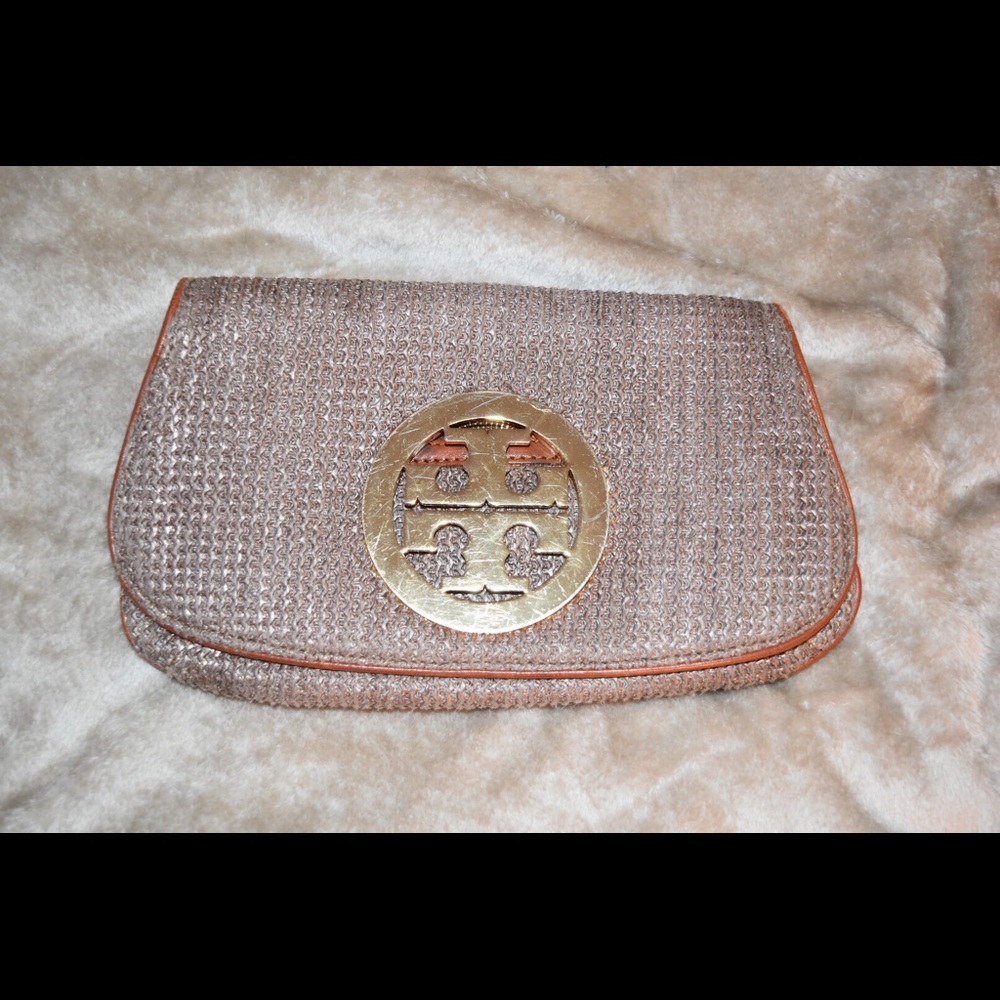 Tory Burch Straw Clutch Gold/Bronze