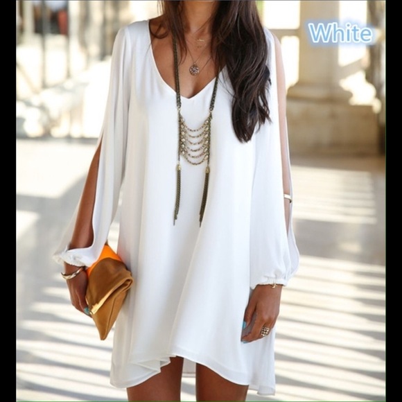 V COLLAR CHIFFON LONG SLEEVED TOP/DRESS - Picture 2 of 4