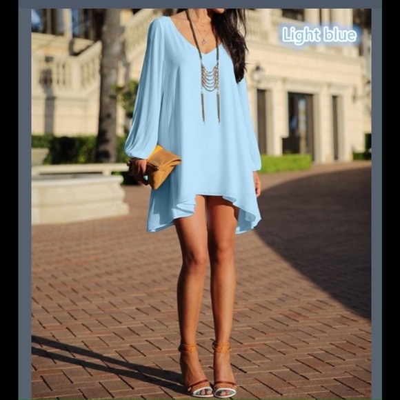 V COLLAR CHIFFON LONG SLEEVED TOP/DRESS - Picture 4 of 4