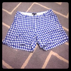 J.CREW blue and white gingham linen shorts