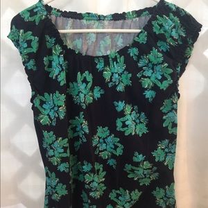 Navy Floral Short Sleeved Blouse