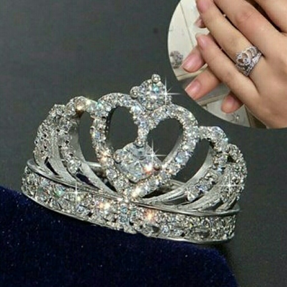 Ring Crown Heart Natural white sapphires - Picture 2 of 8