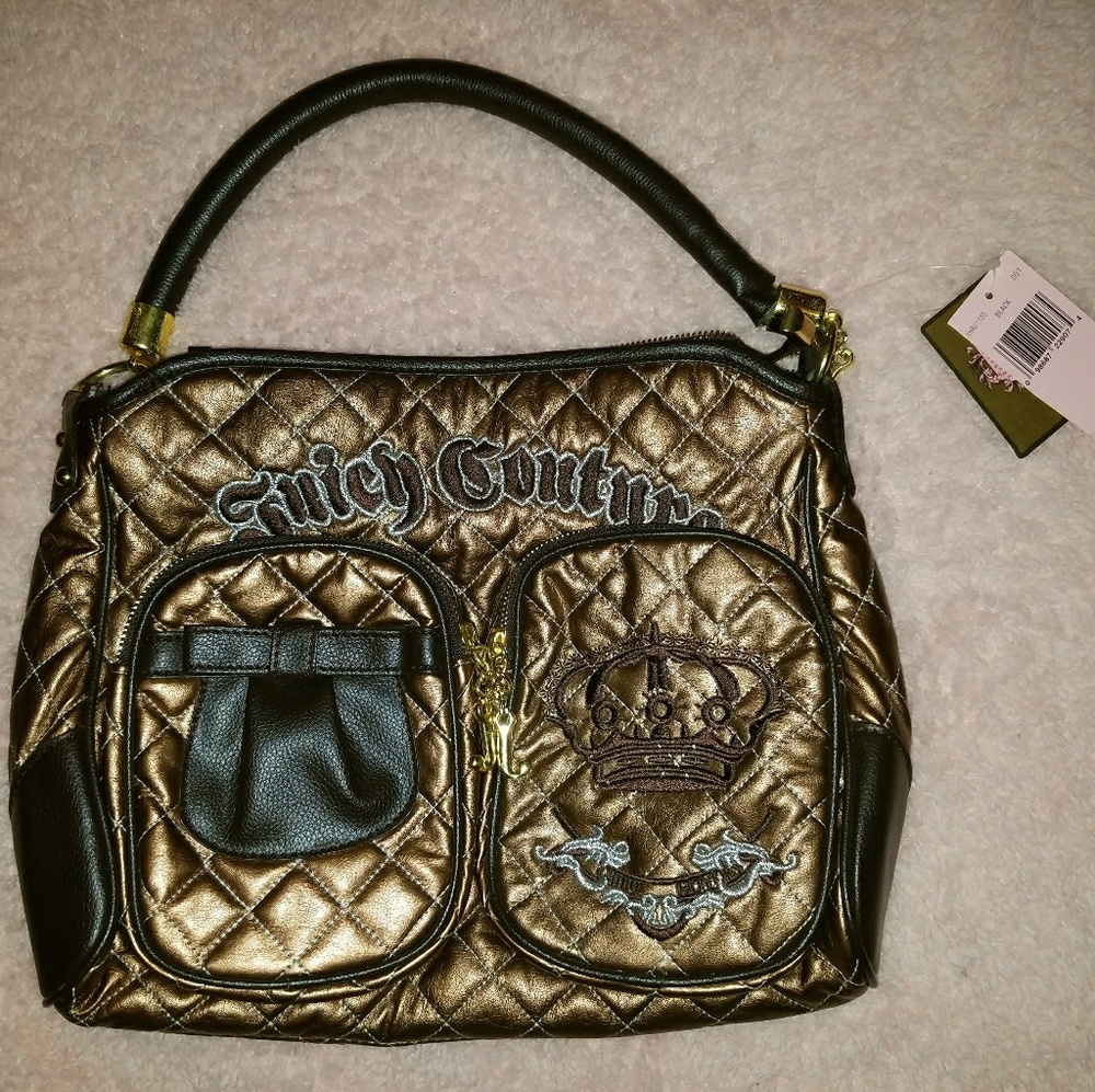 NWT Juicy Couture Quilted Brown/Black/Gold Handbag