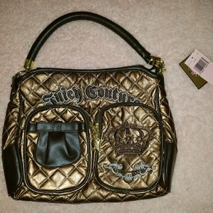 NWT Juicy Couture Quilted Brown/Black/Gold Handbag