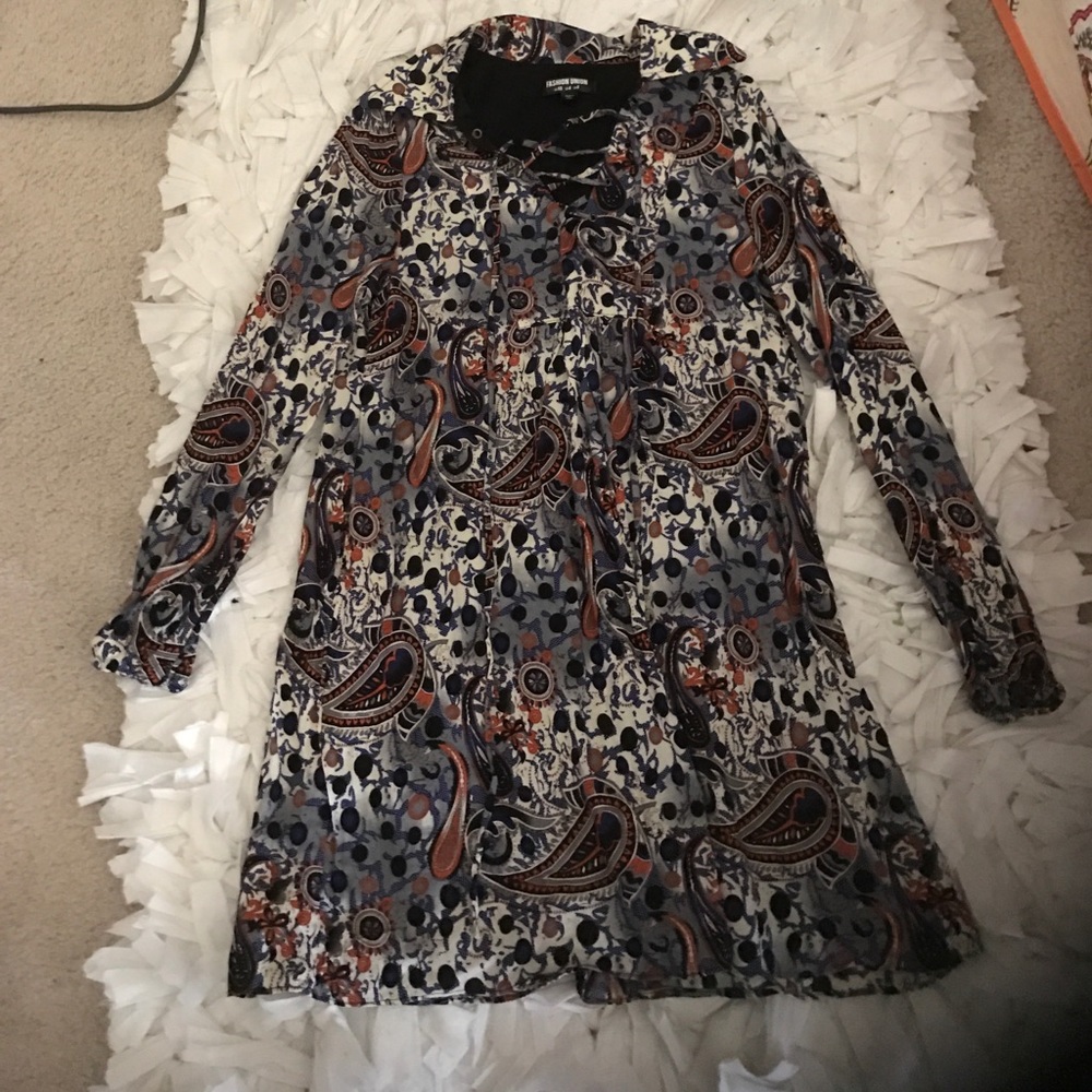 Lace up paisley dress