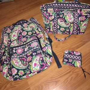 Very Bradley backpack, purse, and wallet.