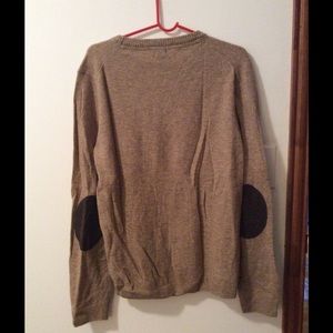 Men's tan sweater with brown elbow pads