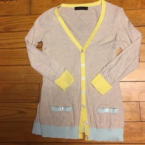 🎉Price Drop🎉Aqua & Yellow Trimmed Cardigan