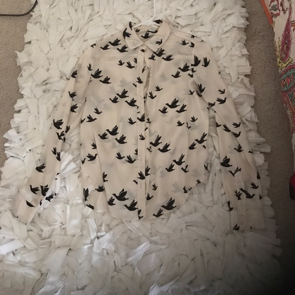 Button down blouse with bird print