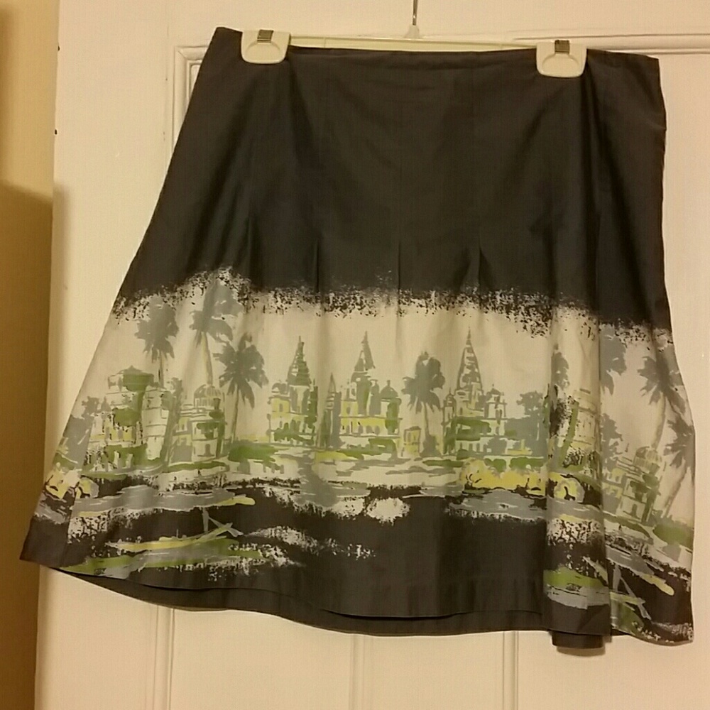Blue grey tropical print skirt
