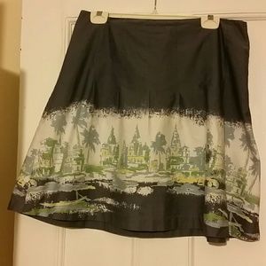 Blue grey tropical print skirt