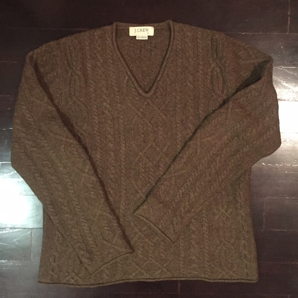 MENS J.CREW cable knit v-neck sweater