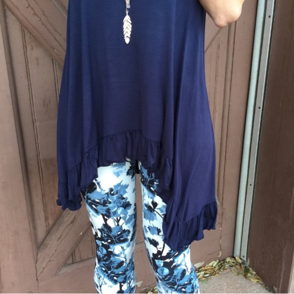 Navy Ruffle High/Low Tunic - Picture 2 of 3
