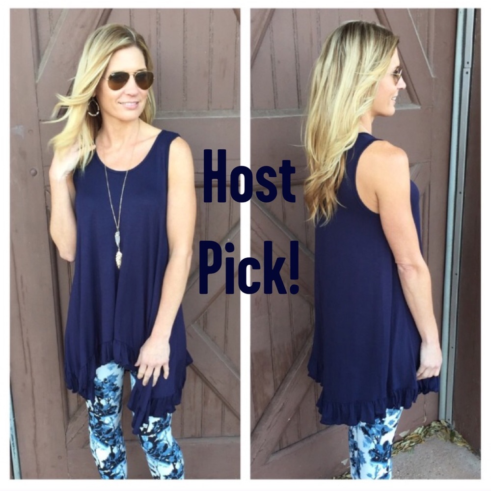 Navy Ruffle High/Low Tunic