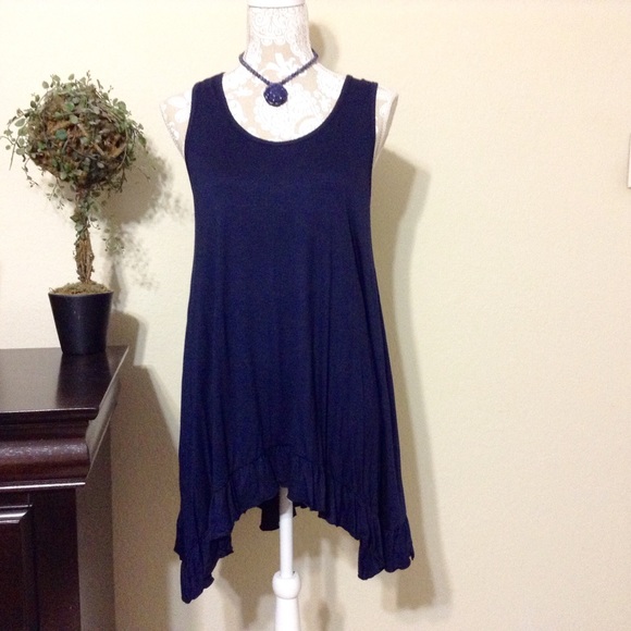 Navy Ruffle High/Low Tunic - Picture 3 of 3
