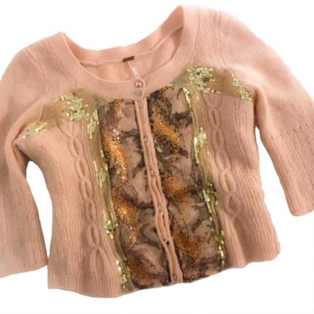 Free People cropped embellished sweater medium