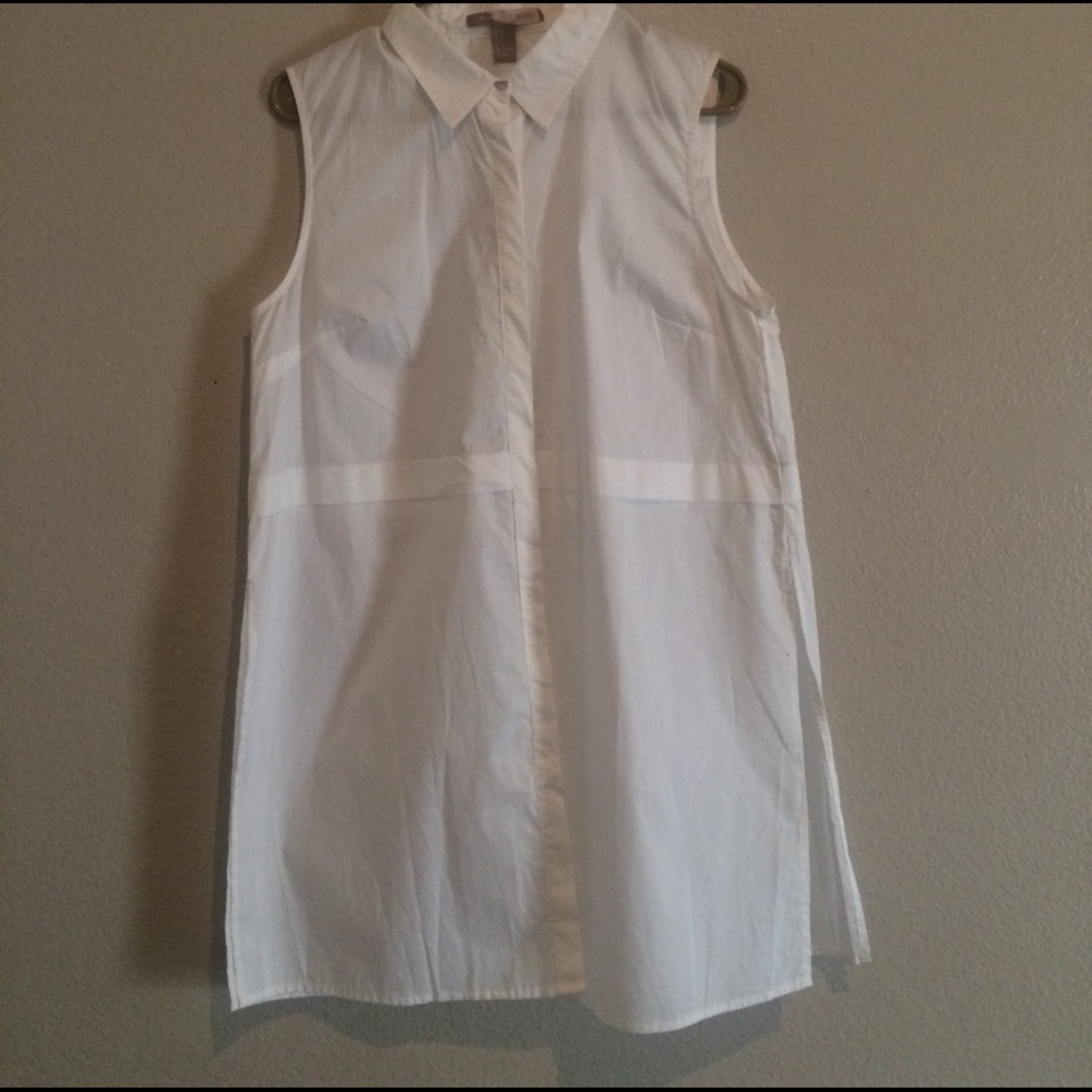 White Sleeveless Long Button Up With Side Splits